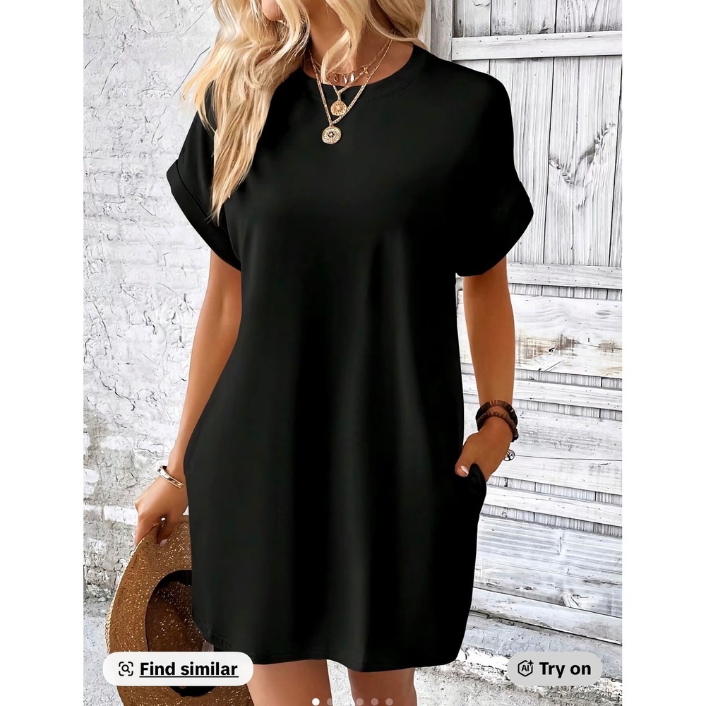 NWOT Set/3 Sz XL T-Shirt Dresses Orange Black Tan Cuffed Sleeve Pockets Bundle - Picture 4 of 11